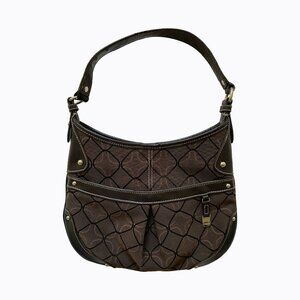 Nine West Crescent Shoulder Bag Chocolate Brown Geo Charm Leather Stud 90s Y2K